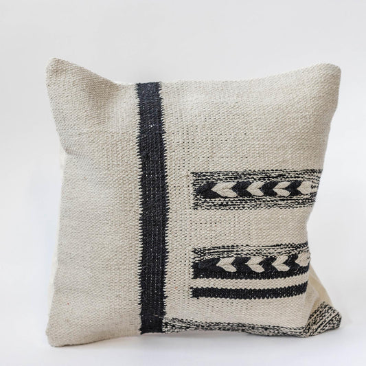Beige With Black Stripe And Braid Pattern Cushion Cover