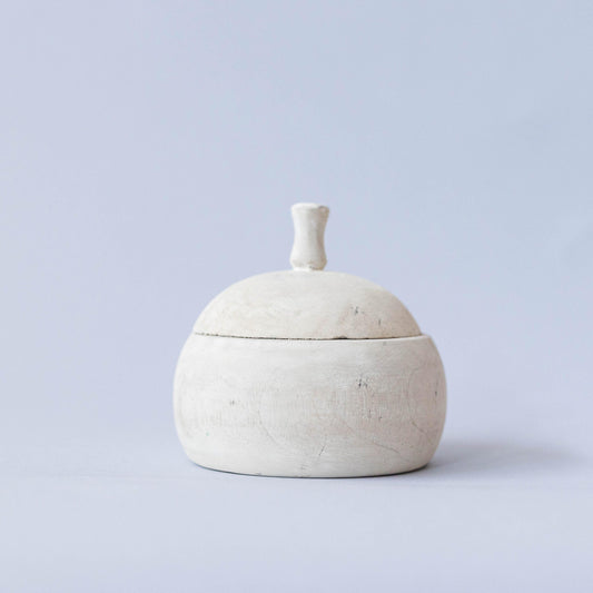 Washed White Lidded Decorative Wooden Jar