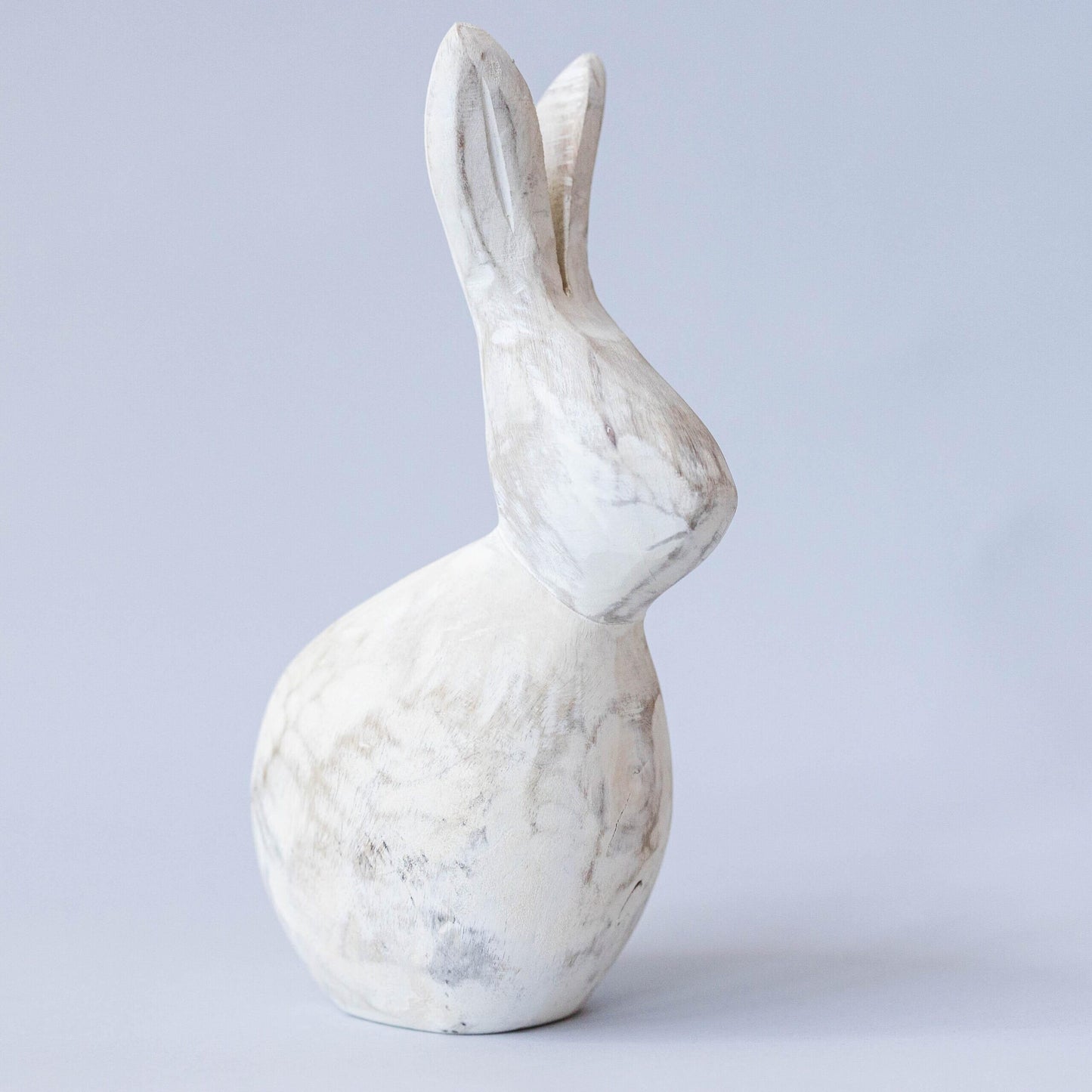 Simple Washed White Carved Bunny Figurine