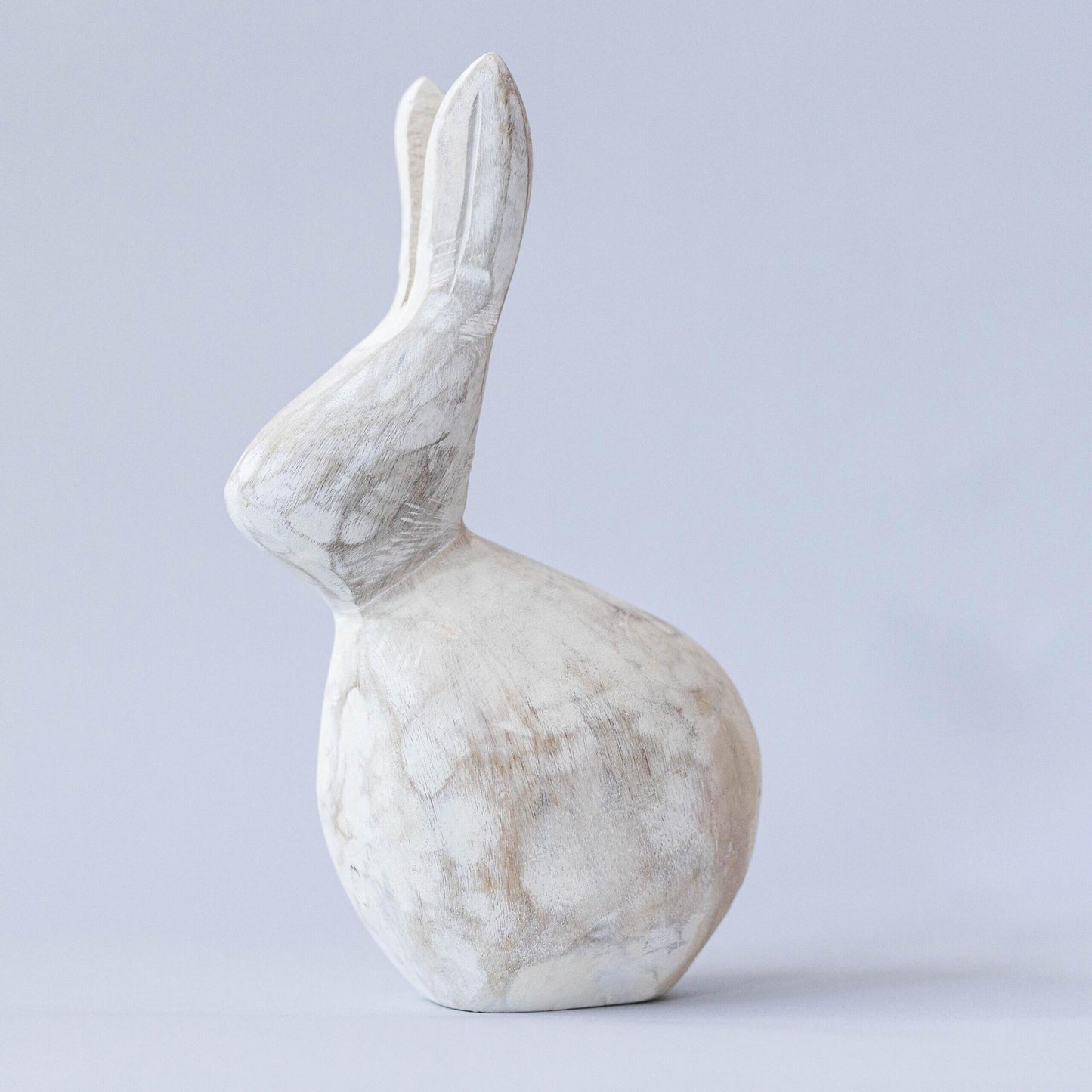 Simple Washed White Carved Bunny Figurine