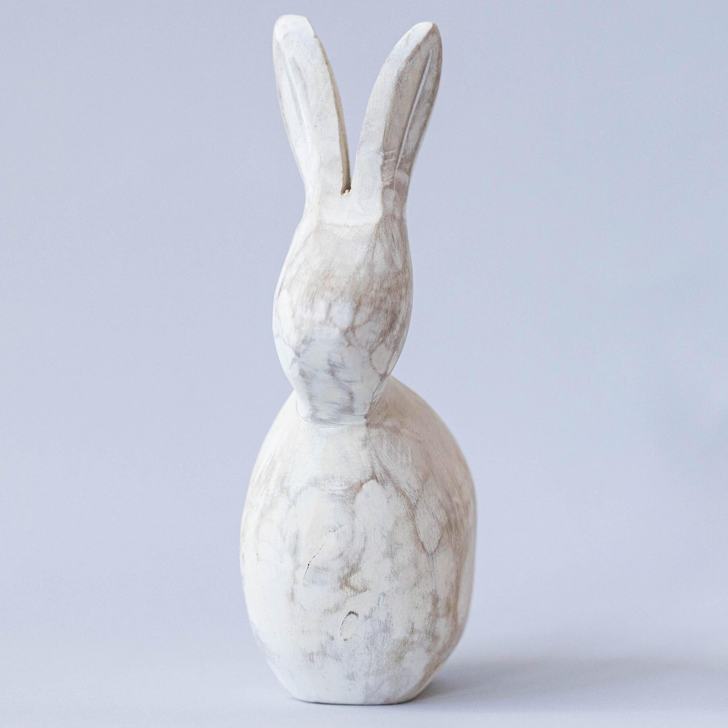 Simple Washed White Carved Bunny Figurine