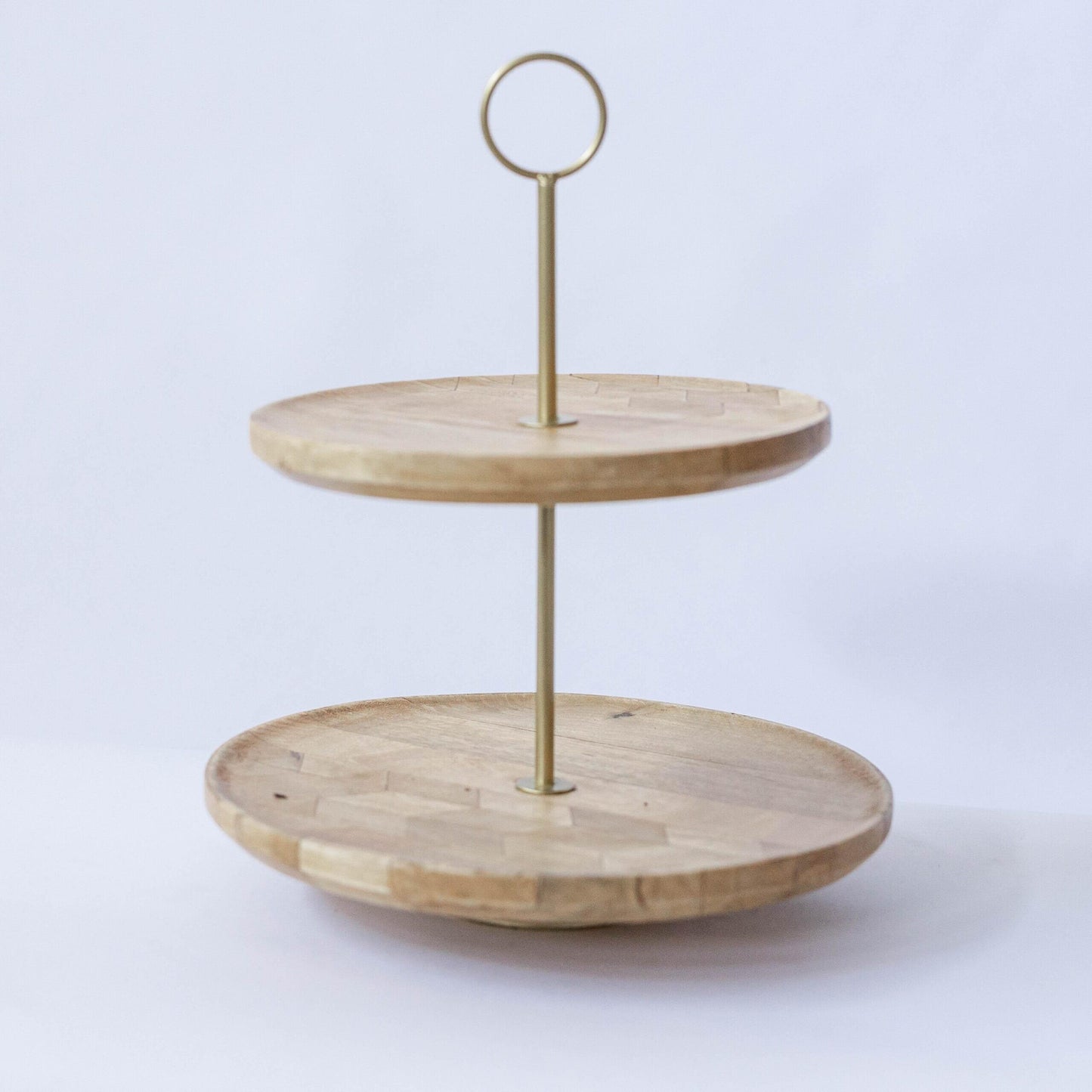 Two-Tier With Metal Handle Round Wooden Tray