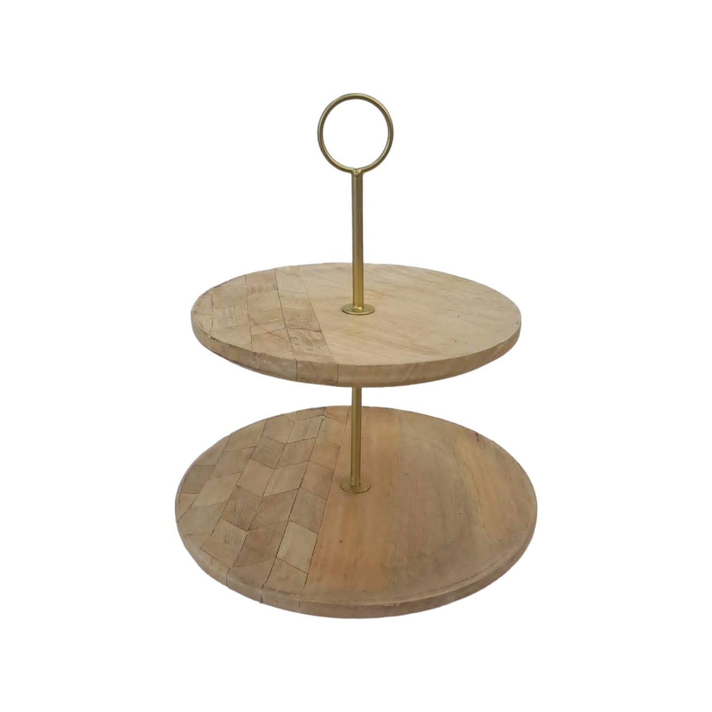 Two-Tier With Metal Handle Round Wooden Tray