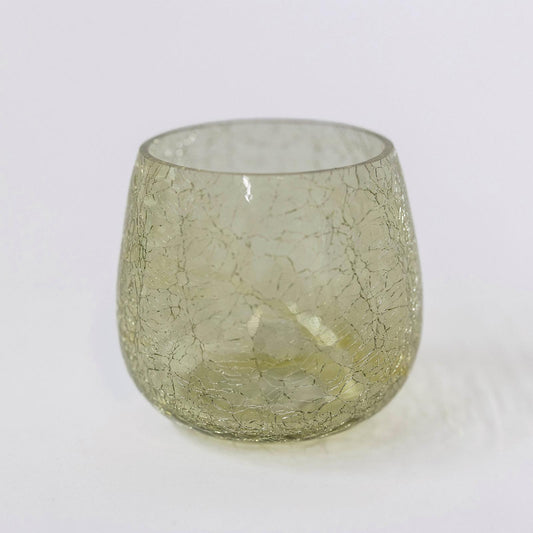 Light Yellow Crackled Glass Candle Holder