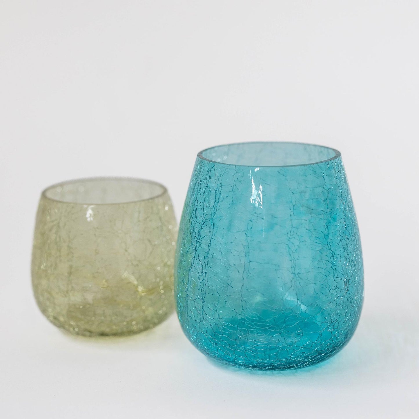 Light Yellow Crackled Glass Candle Holder