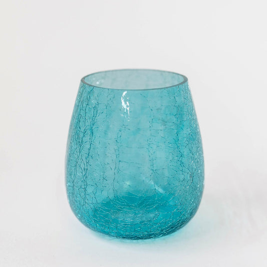 Blue Crackled Glass Candle Holder