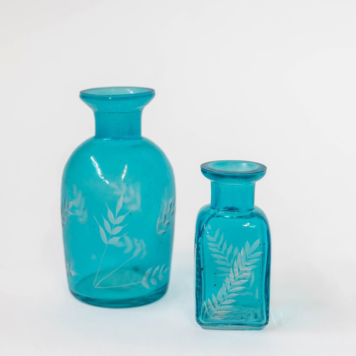 Bright Blue With White Leaf Print Decorative Bottle