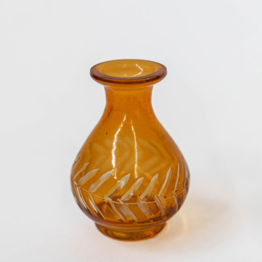 Curved Orange Brown With White Leaves Bud Vase
