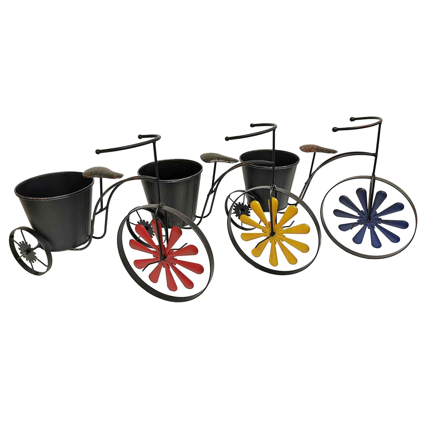 Set Of 3 Assorted Color Rotating Windmill Wheels Tricycle Plant Stand