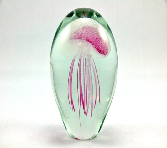 Glowing Pink Glass Jellyfish Paperweight