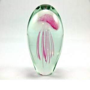 Glowing Pink Glass Jellyfish Paperweight