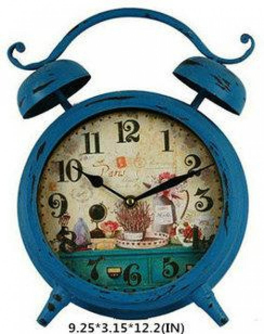 Rustic Look Alarm With Shelf Of Decor Face Plate Print Table Clock