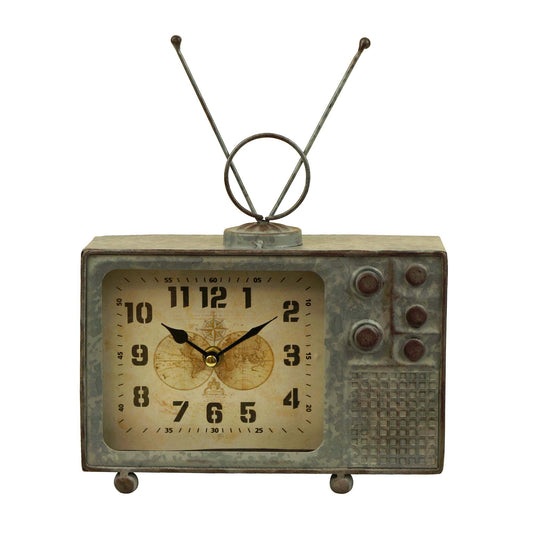 Television With Antenna And Map On Face Table Clock