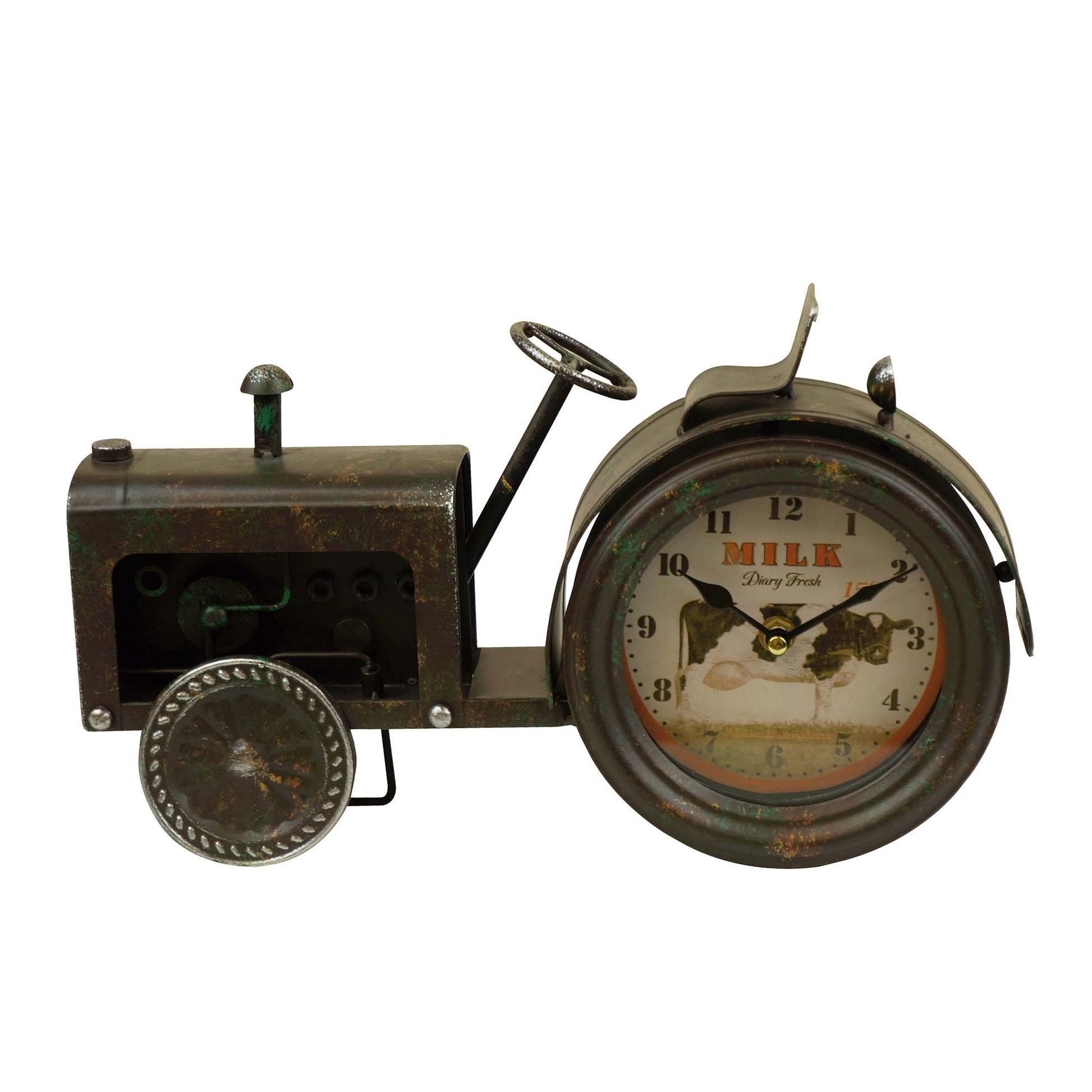 Vintage Tractor With Milk Dairy Fresh And A Cow Image Tabletop Clock