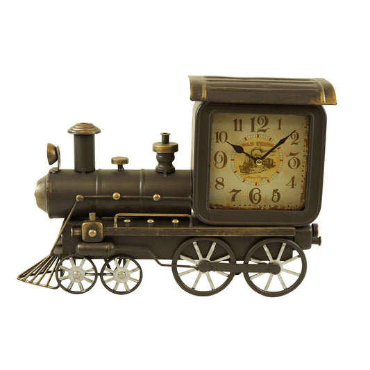 Distressed Grey Vintage Train Engine Table Clock