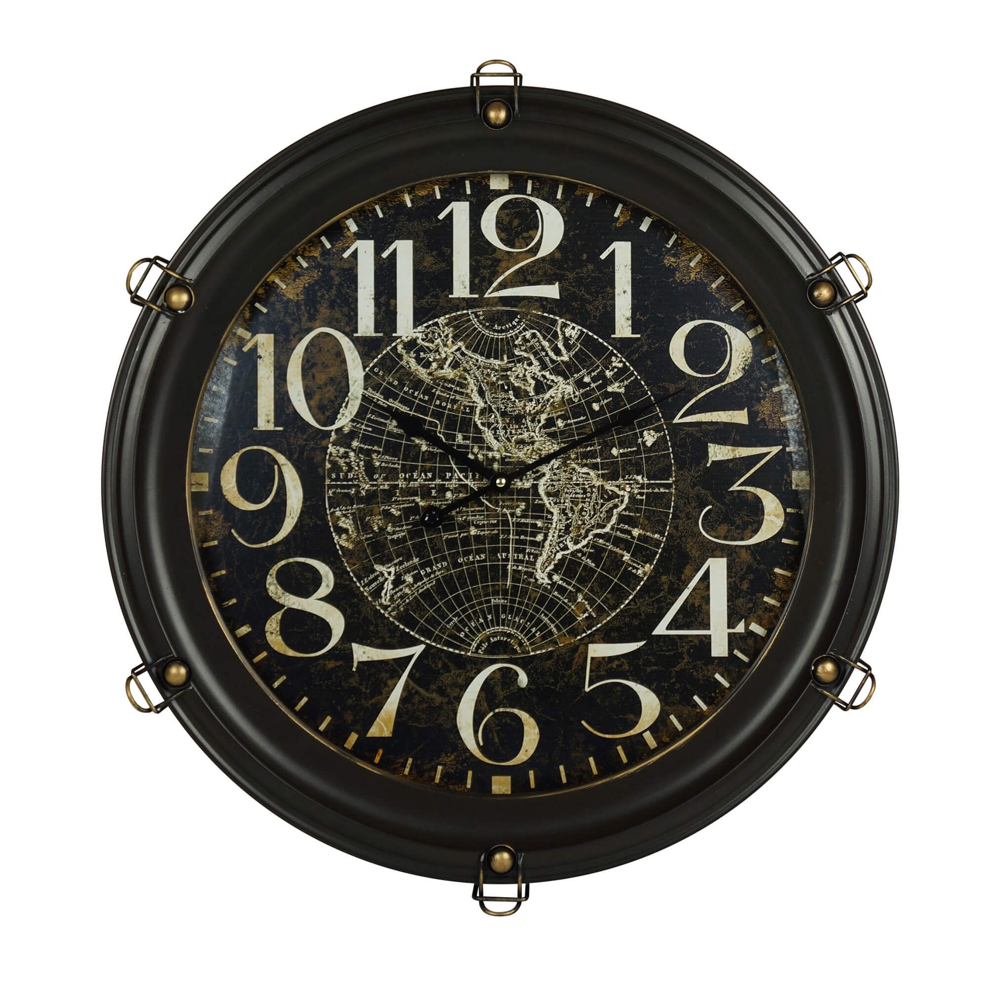 Porthole Look With World Map Print Wall Clock