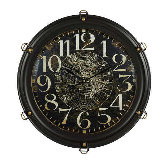 Porthole Look With World Map Print Wall Clock