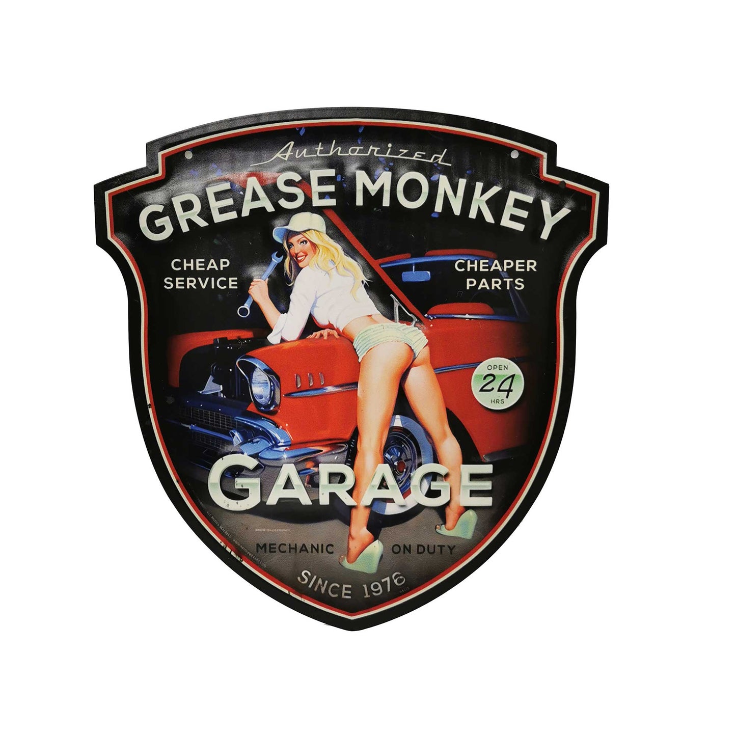 Grease Monkey With 70S Pinup Girl Image Sign