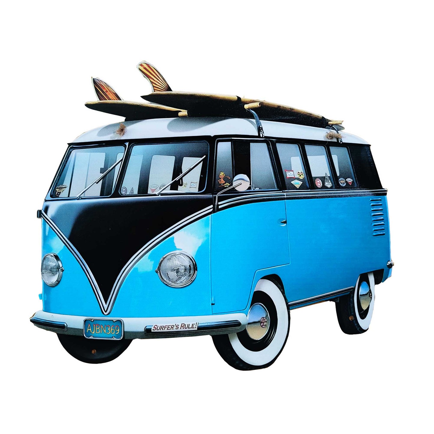 Camper Bus With Surfboards On Roof Sign