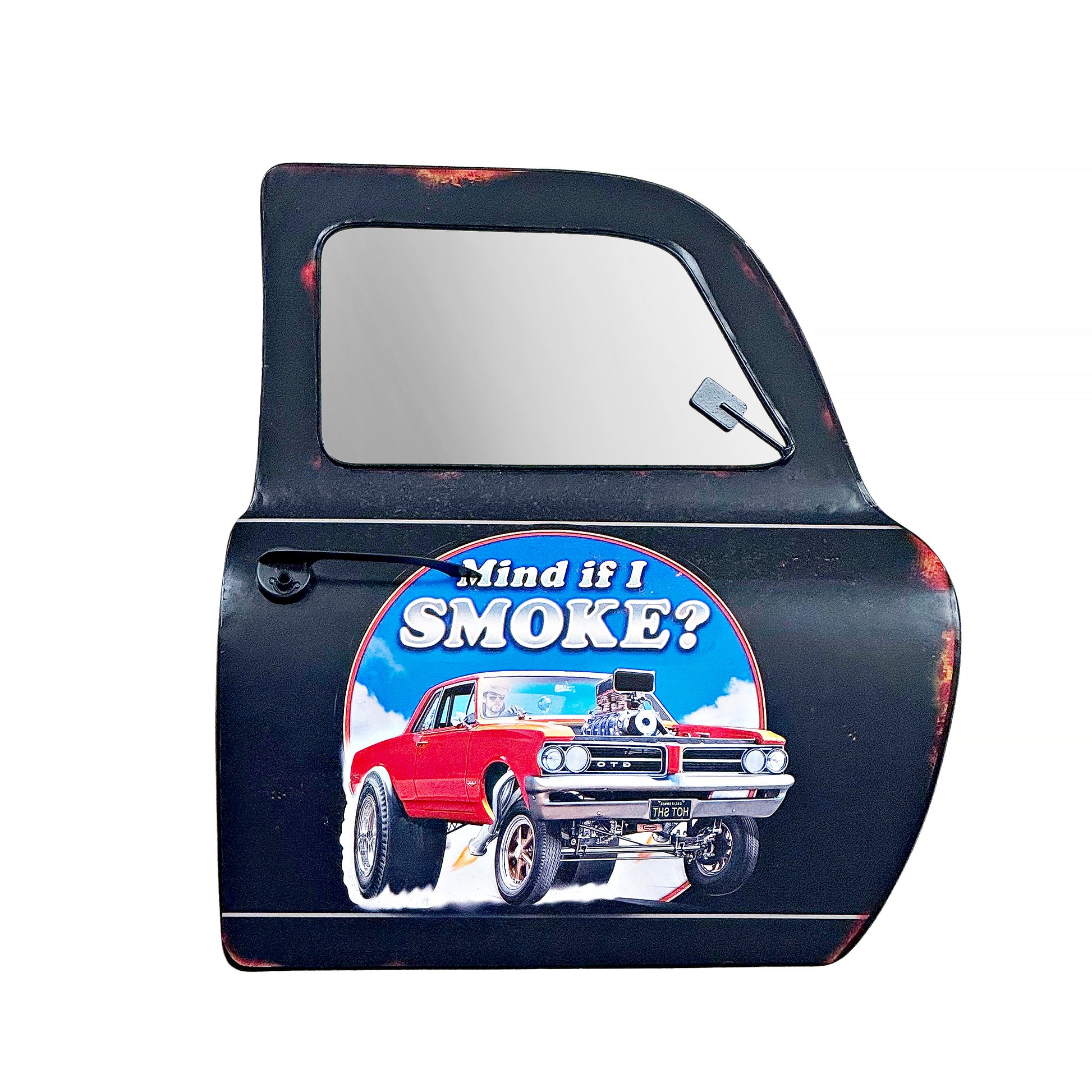 Gearhead Muscle Car With Mind If I Smoke Car Door Shaped Wall Mirror