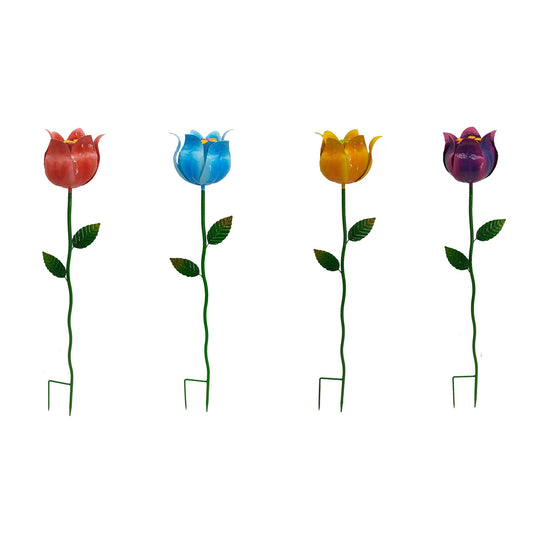 Set Of 4 Assorted Colors Tulips Stake
