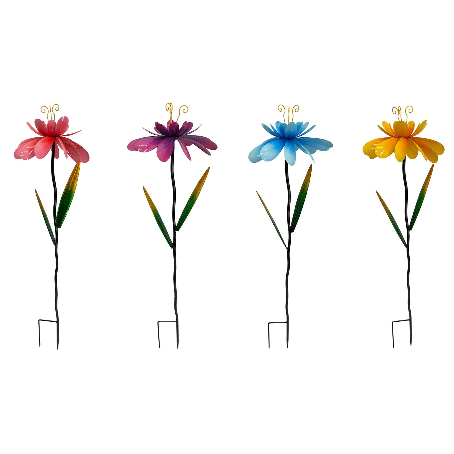 Set Of 4 Assorted Colors Spinning Wild Flowers Stake