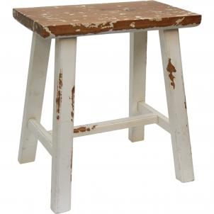 Rustic White With Brown Seat Wooden Stool Stool