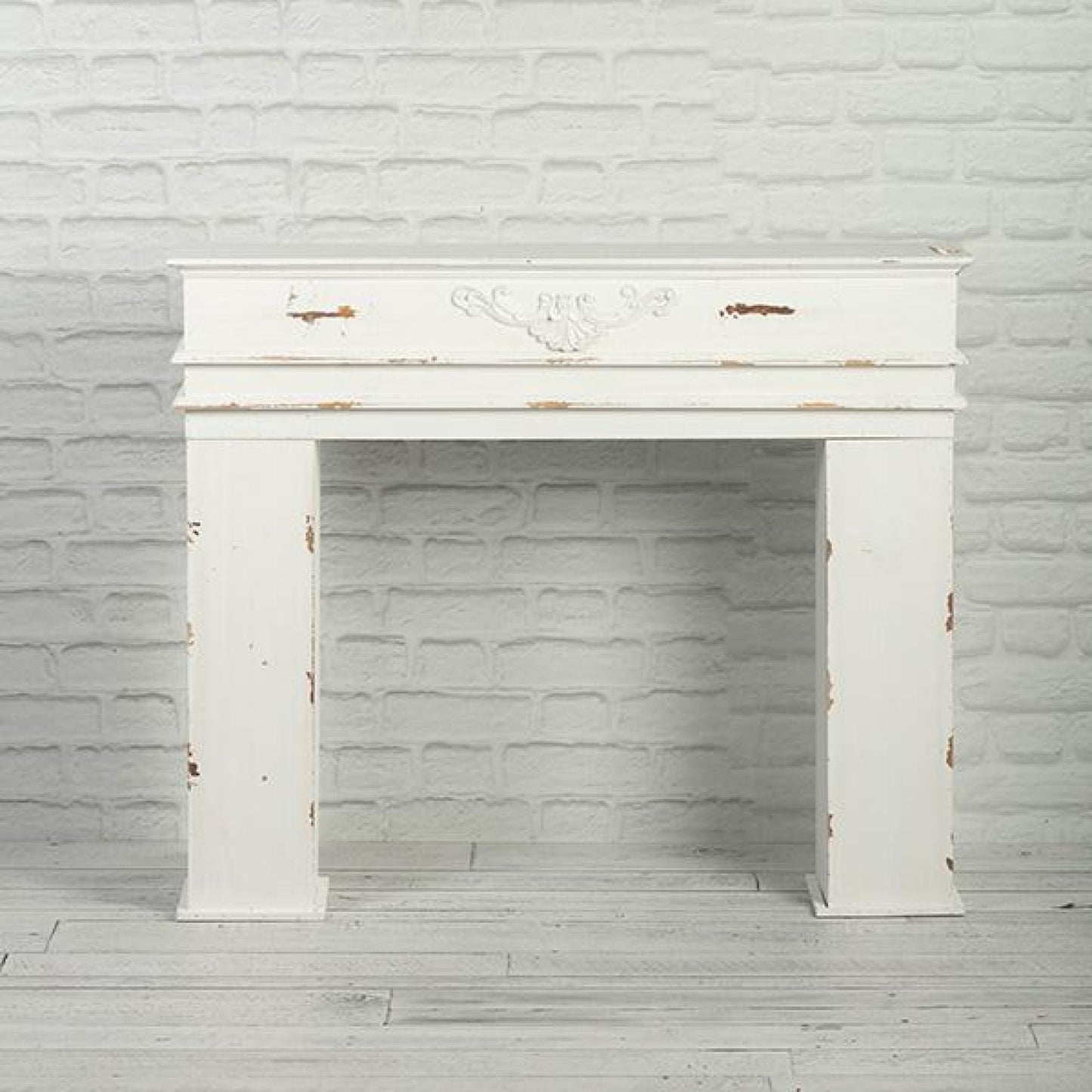 Rustic White Fireplace Front With Mantle