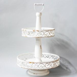 Round Wooden Two Tier With Handle Tray