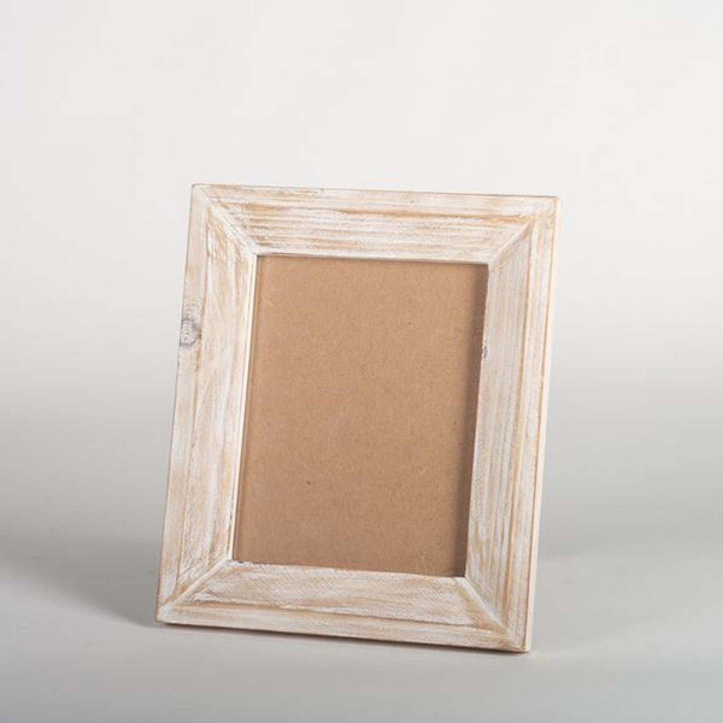 Washed White On Brown Wooden Photo Frame