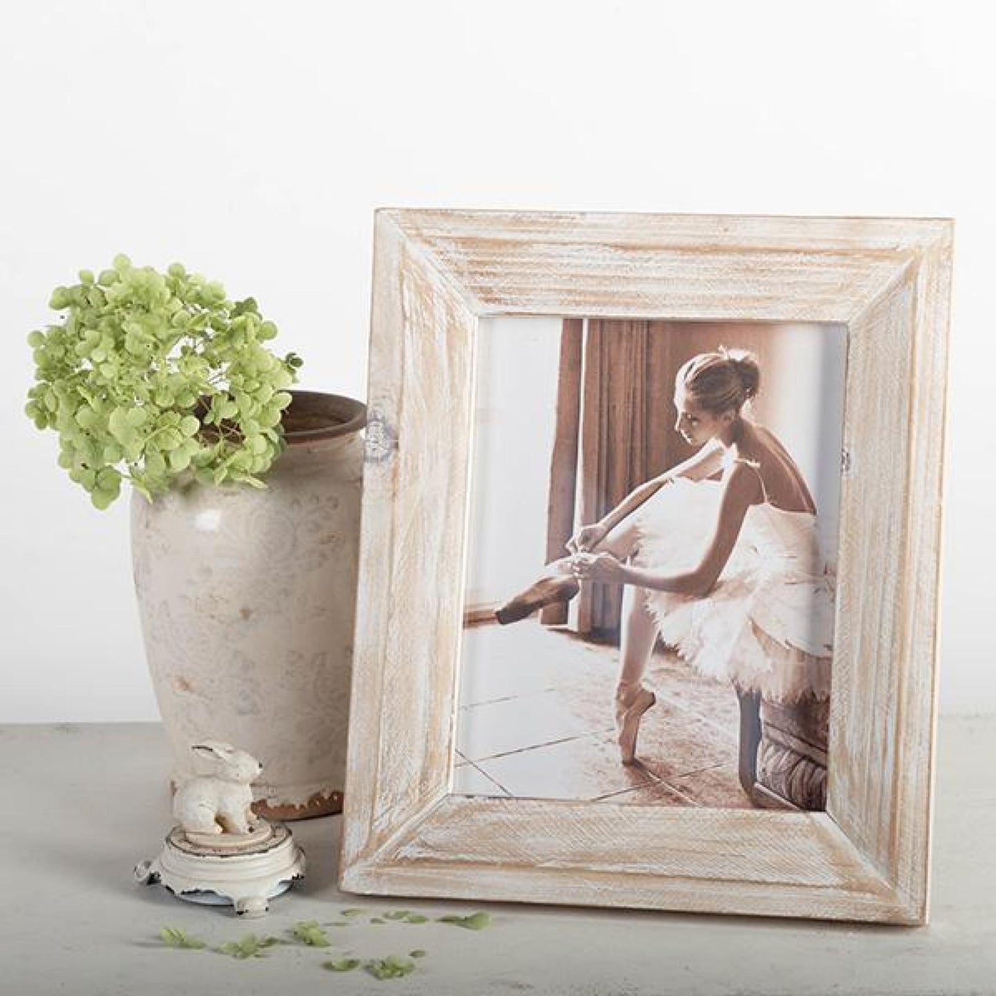 Washed White On Brown Wooden Photo Frame