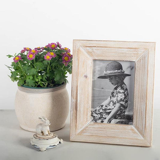 Washed White On Brown Wooden Photo Frame