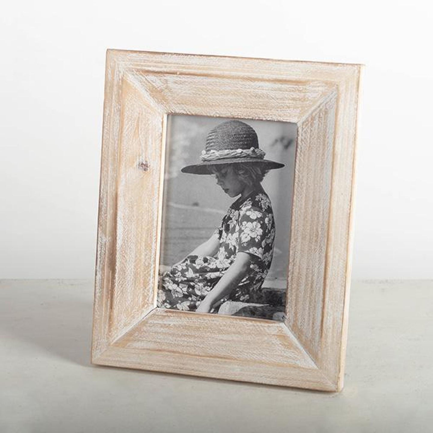 Washed White On Brown Wooden Photo Frame