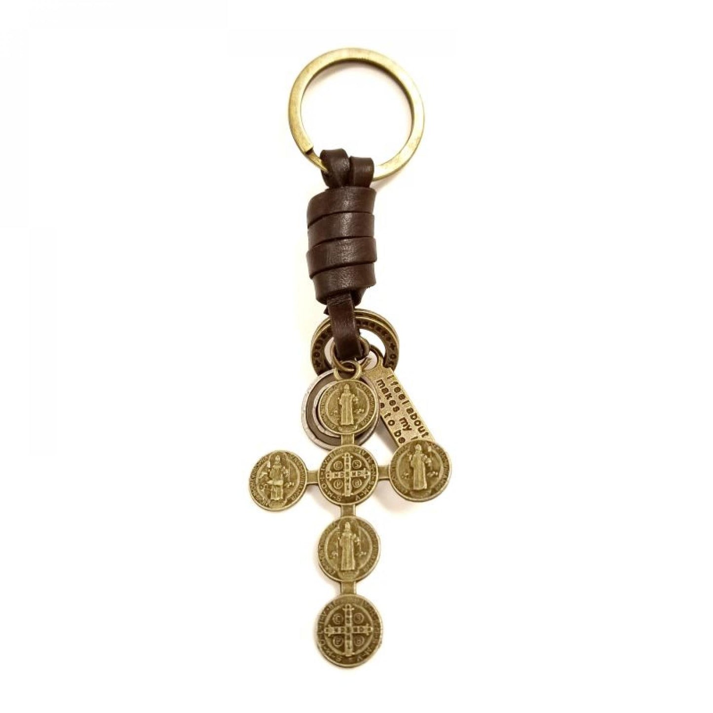 Antique Finish Saint Benedict Medallions On A Cross Key Chain