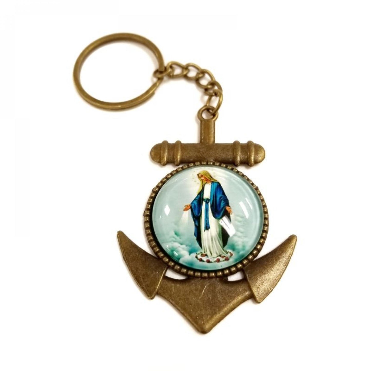 Antique Finish Immaculate Mary Anchor Key Chain