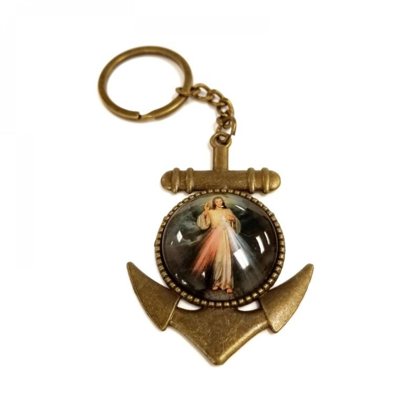 Antique Finish Divine Mercy Anchor Key Chain