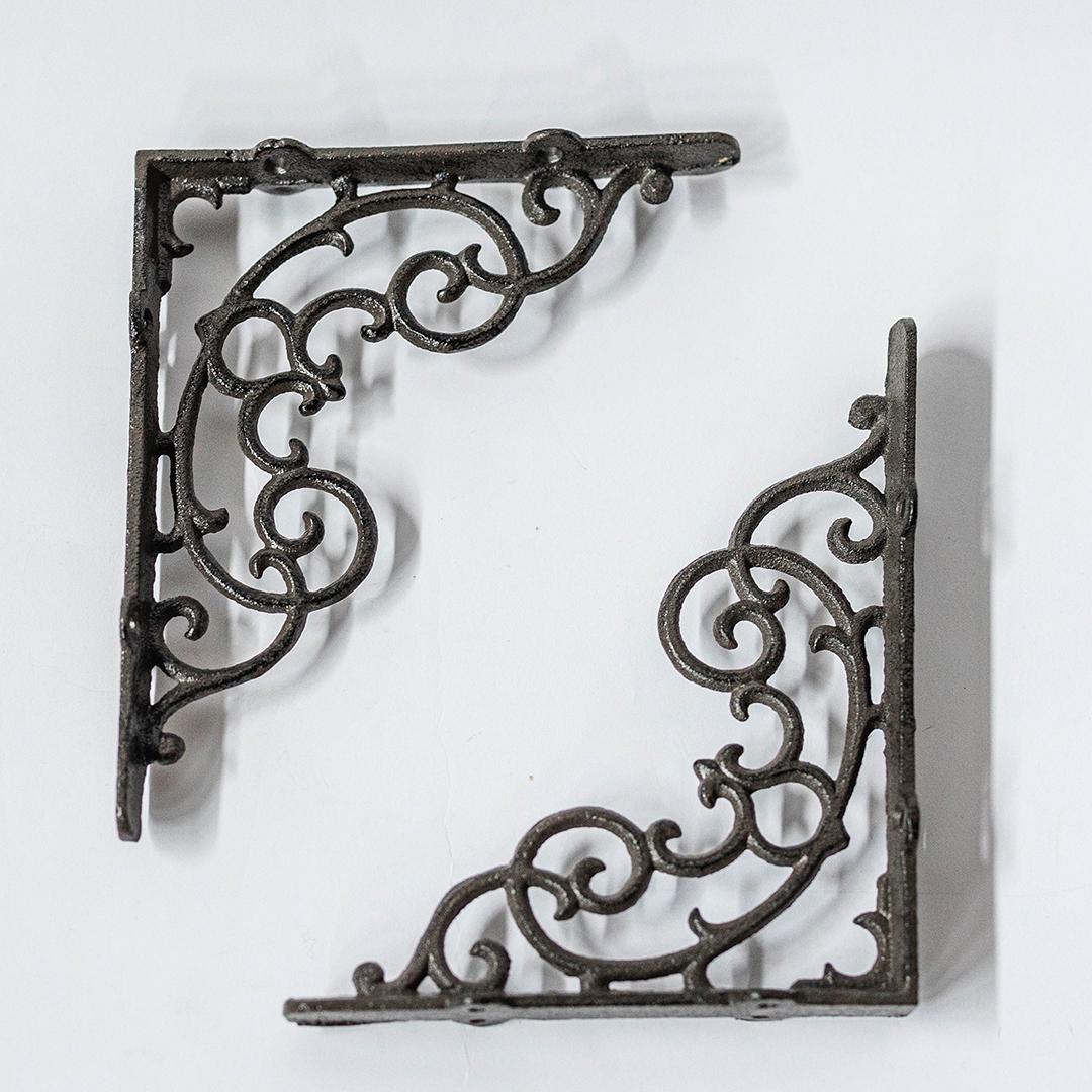 Set Of 2 Scroll Work Cast Iron Shelf Bracket