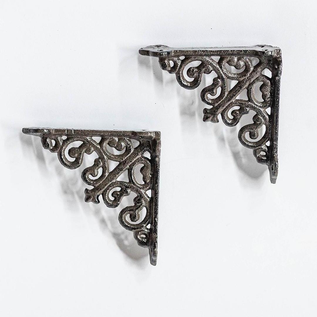 Set Of 2 Cast Iron Scrolled Patterned Shelf Bracket