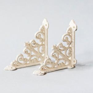 Set Of 2 Rustic White Cast Iron Scrolled Patterned Shelf Bracket