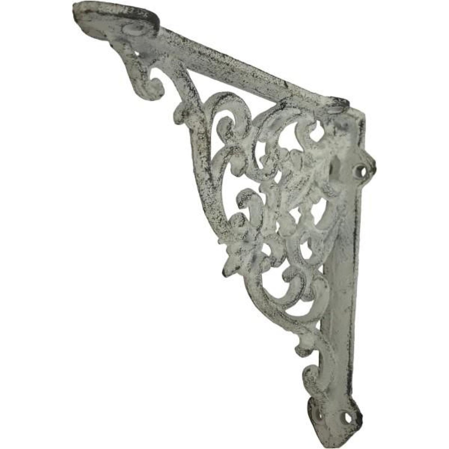 Set Of 2 Rustic White Cast Iron Scrolled Patterned Shelf Bracket