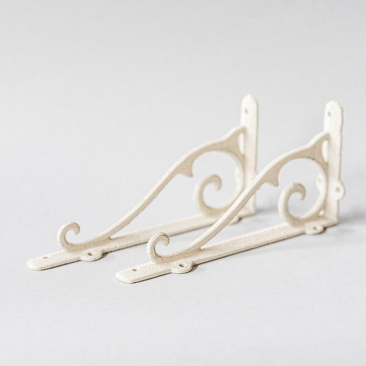 Set Of 2 Antique Cream Cast Iron Shelf Bracket