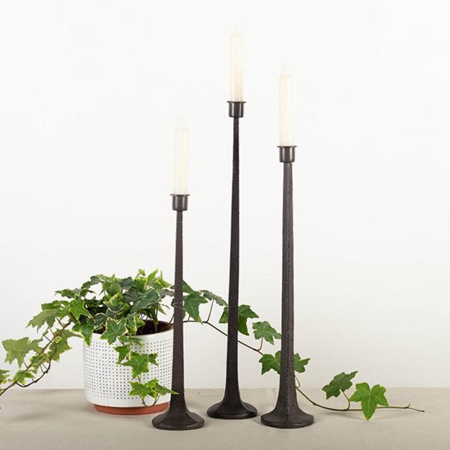 Set Of 3 Assorted Sized Cast Iron Taper Candle Holder