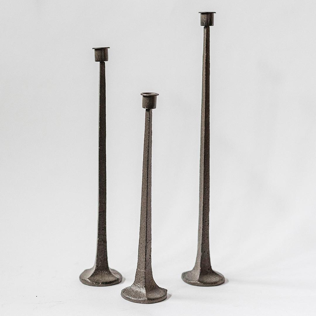 Set Of 3 Assorted Sized Cast Iron Taper Candle Holder