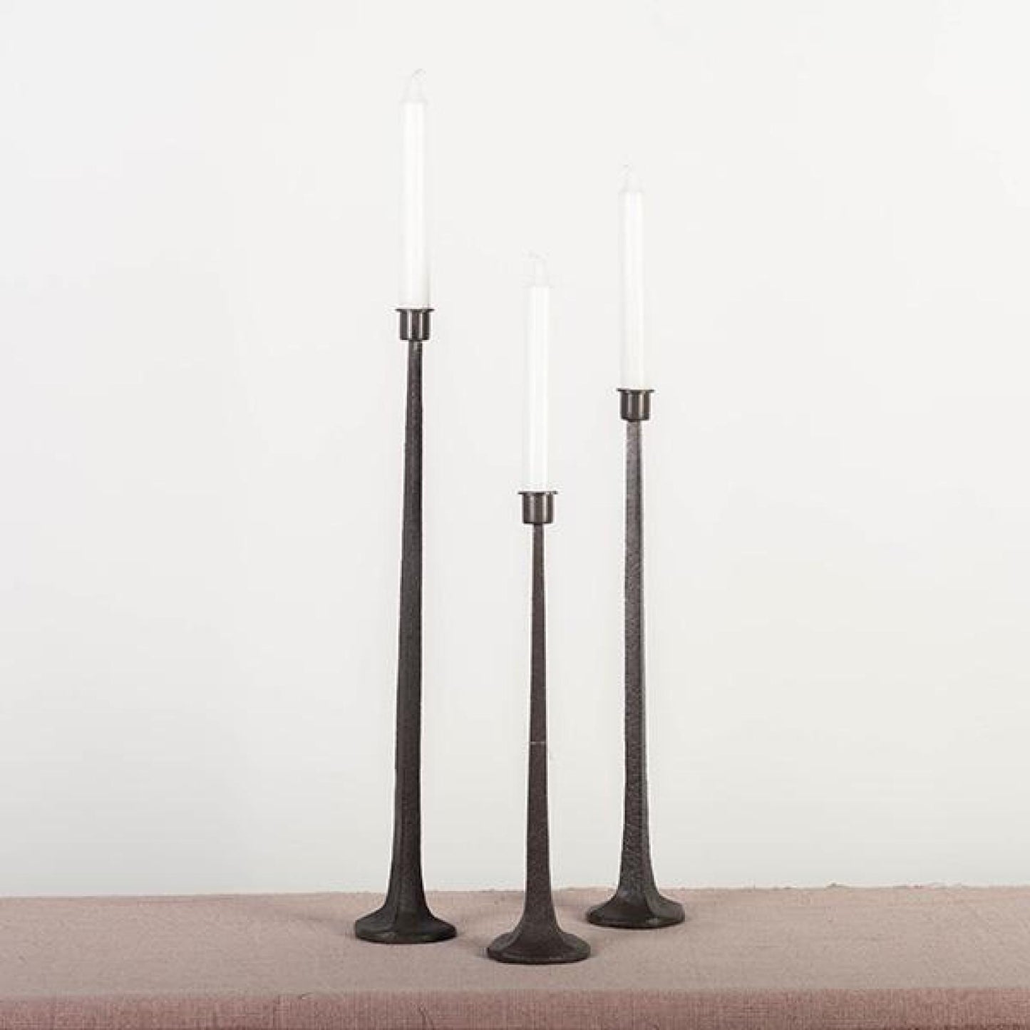 Set Of 3 Assorted Sized Cast Iron Taper Candle Holder