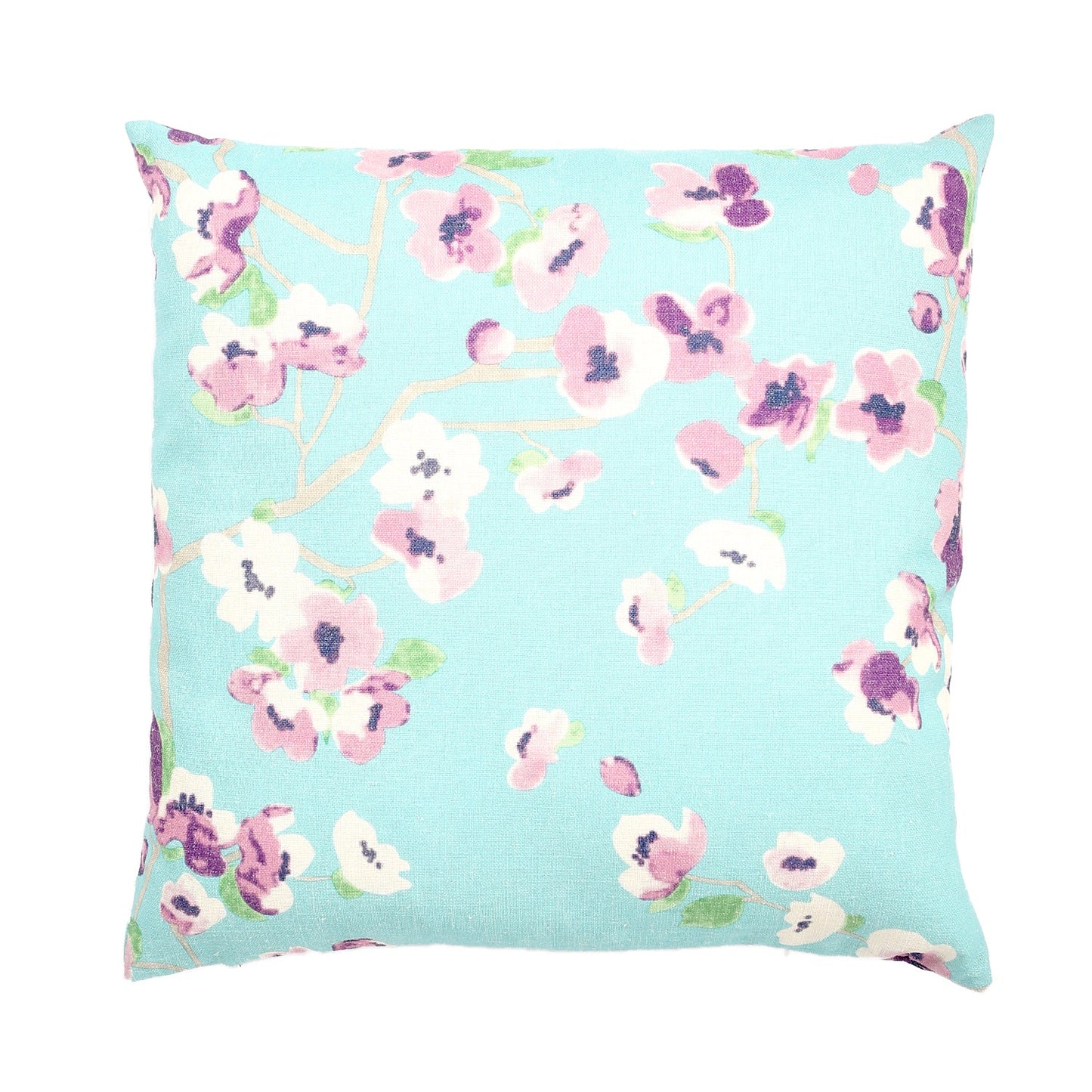 Kyoto Blue With Purple Flowers And Polyester Insert Pillow