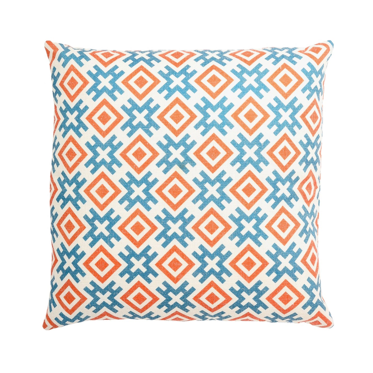 Kyoto White With Orange And Blue Pattern And Polyester Insert Pillow