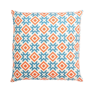 Kyoto White With Orange And Blue Pattern And Polyester Insert Pillow