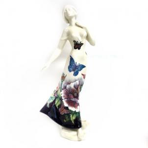 Lady In Butterfly And Flower Patterned Gown Figurine