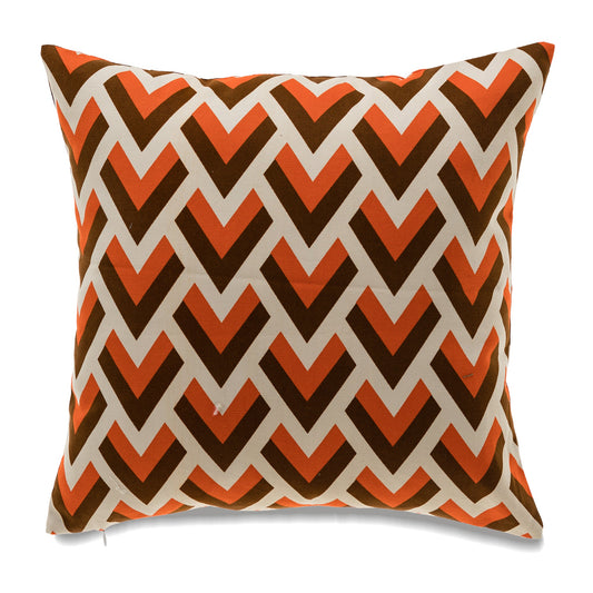 Orange, Brown And Ivory Chevron Pattern With Feather Down Insert Pillow