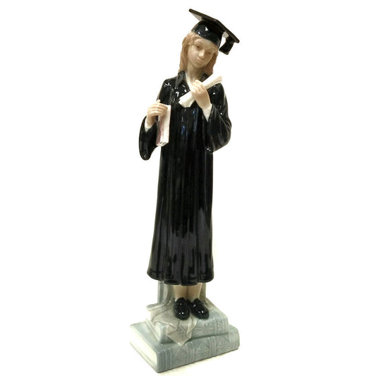 Female Graduate Holding A Diploma And Book Standing On Books Figurine